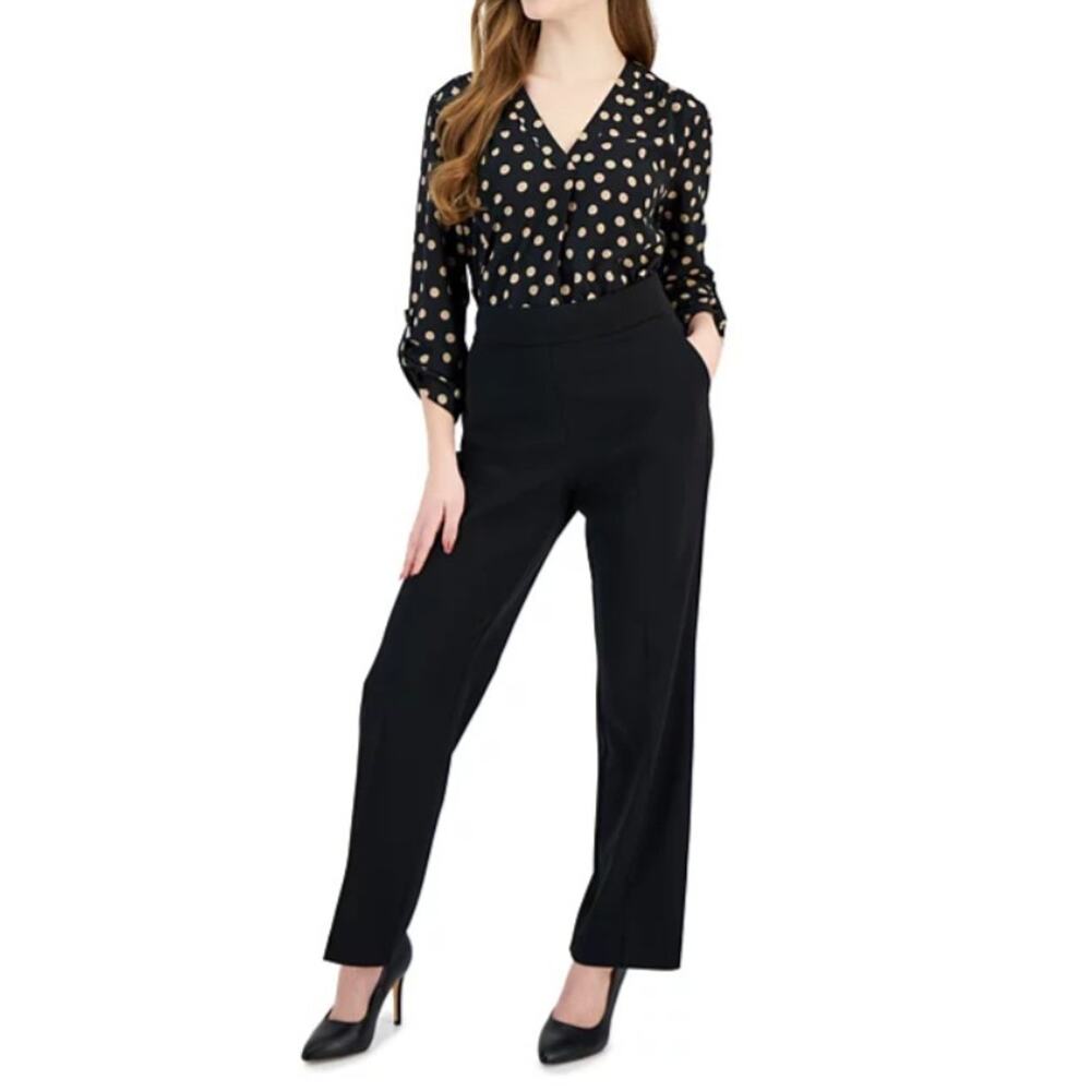 Anne Klein Women's Pull-On Straight-Leg Pants Black Petite Size PXL